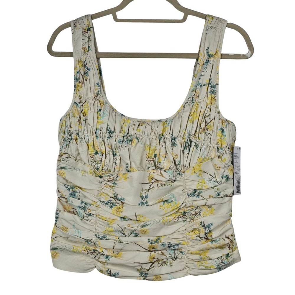 Antonio Melani Clementine Floral Ruched Tank Top Yellow Oat Sleeveless Size 8
